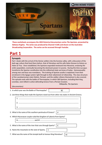 The Spartans 2003 documentary series worksheets