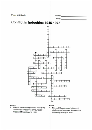 Conflict in Indochina - crossword, word search and solutions