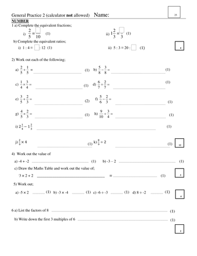 Maths Key Stage 3 Assessment or Practice Paper 2