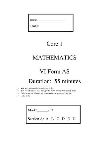 A level Maths Autumn term practice papers