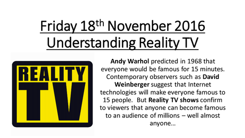 Reality TV - Theoretical debates for Year 12 AQA MEDIA