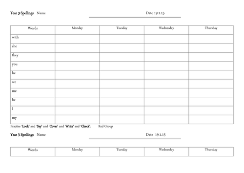 Year 3 spellings differentiated 3 ways - Spring Term - 6 week pack
