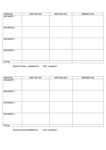 Debate Score Sheet Template Word