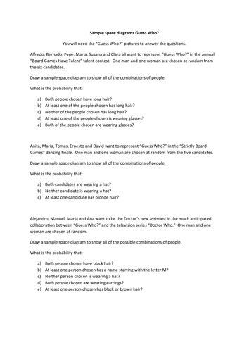 Probability (two events - sample space/probability trees 