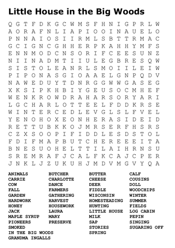 Little House in the Big Woods Word Search | Teaching Resources