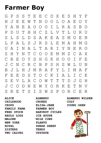 Farmer Boy by Laura Ingalls Wilder Word Search