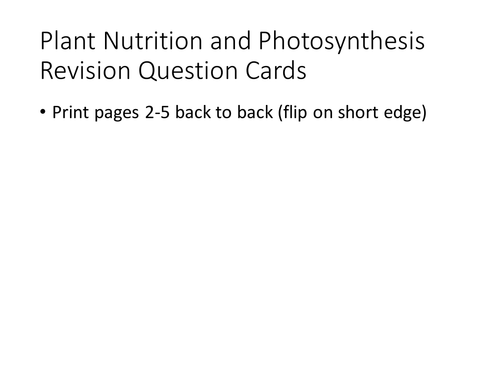 IGCSE Biology Plant Nutrition and Photosynthesis Revision Question Cards