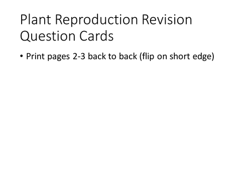 IGCSE Biology Plant Reproduction Revision Question Cards