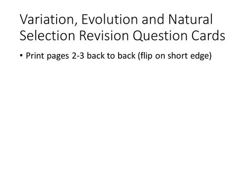 IGCSE Biology Variation, Evolution and Natural Selection Revision Question Cards