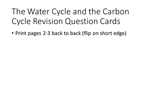IGCSE Biology Water Cycle and Carbon Cycle Revision Question Cards