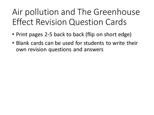 IGCSE Biology Air Pollution and The Greenhouse Effect Revision Question Cards