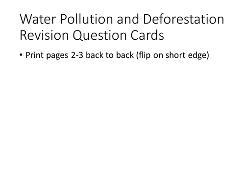 IGCSE Biology Water Pollution and Deforestation Revision Question Cards