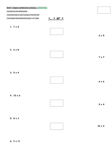 Comparing multiplications array activities