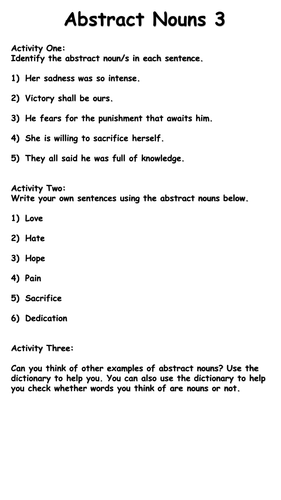 Exercises on abstract nouns