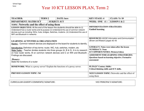 Complete Term2  Yr 10 ICT Lesson Plan