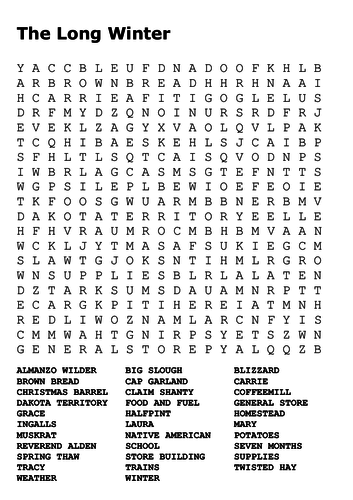 The Long Winter Laura Ingalls Wilder Word Search
