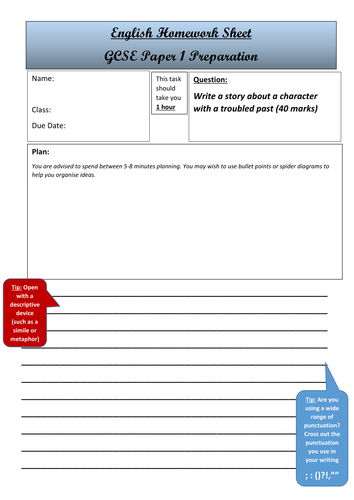 gcse english language paper 1 writing worksheets pack