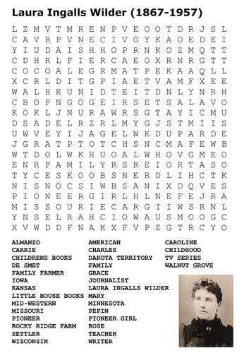 Laura Ingalls Wilder Word Search Teaching Resources