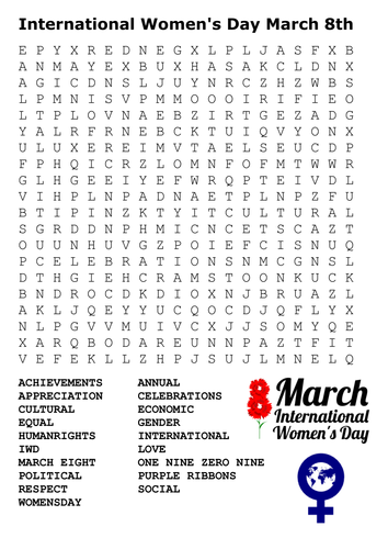 International Women&#039;s Day Word Search by sfy773 | Teaching Resources