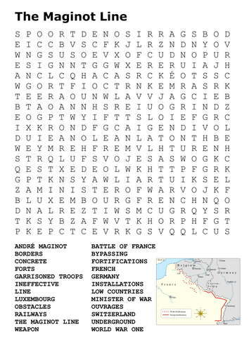 The Maginot Line World War Two Word Search