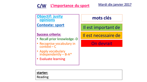 l'importance du sport: justifications