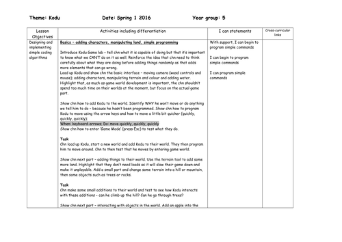 Kodu Coding Short Term Lesson Plans