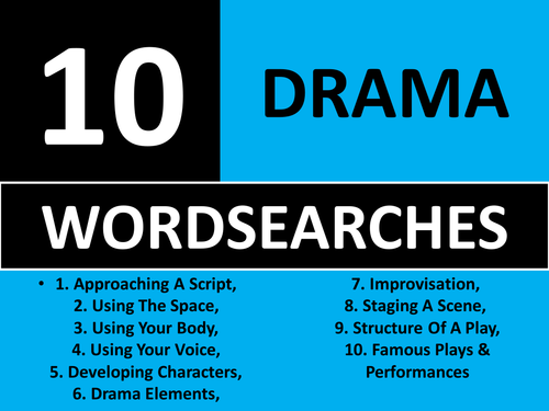 10 Wordsearches Drama GCSE or KS3 Keyword Starters Wordsearch Homework or Cover Lesson