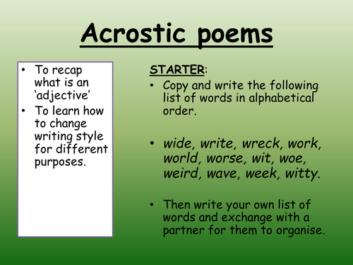 Acrostic poems