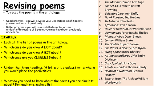 Revising poetry - WJEC EDUQAS anthology (but can work for any spec)