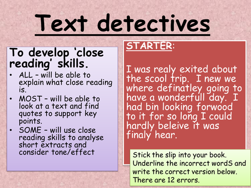 Close reading - exploring texts