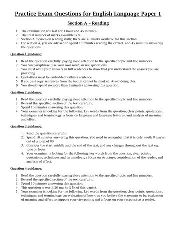AQA English Language Paper 1 Reading Questions
