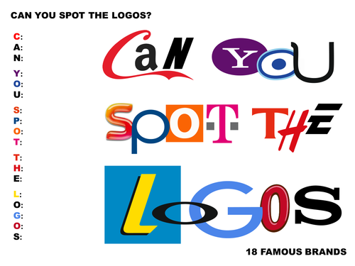 Fun logo exercise where pupils try to identify which logo 18 letters come from.