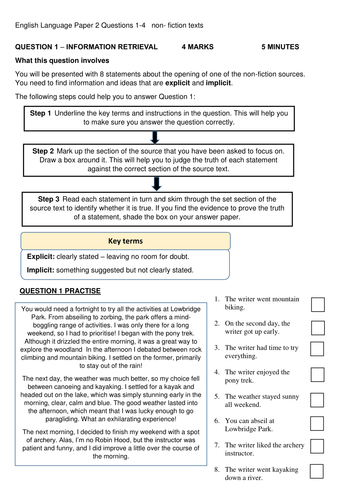 English Language Paper 2 breakdown Q1-4