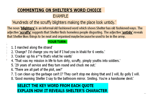 Analysing Shelter's word choice in Stone Cold by Robert Swindells