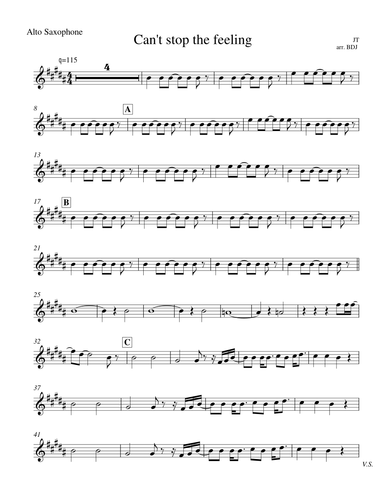 Can't stop the feeling for small band