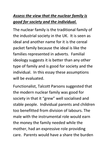 short essay on nuclear family