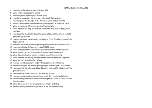 Planet Earth 2 Deserts Worksheet by swedishdave - Teaching Resources - Tes