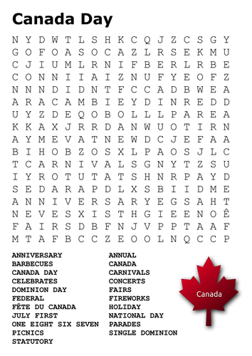 Canada Day Word Search by sfy773 | Teaching Resources