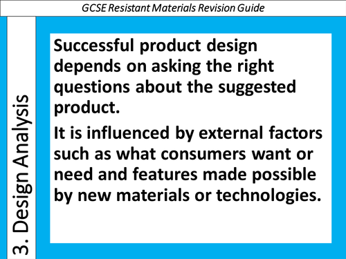 GCSE Resistant Materials Revision Study Guide 3: Design Analysis with product Design