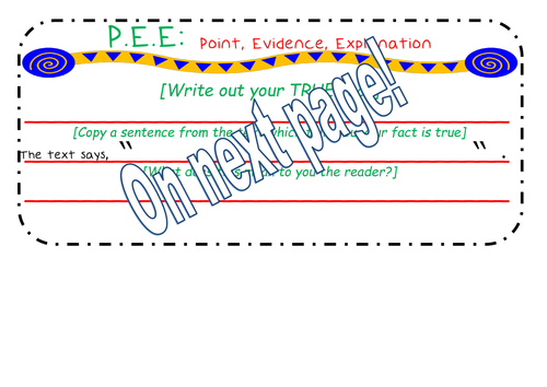 P.E.E - Point, Evidence, Explanation Writing Frame