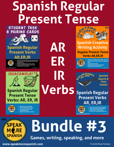 Spanish Regular Present Tense Verbs BUNDLE.  Presente de Verbos Regulares AR,ER,IR