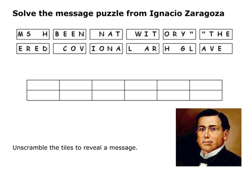 Solve the message puzzle from Ignacio Zaragoza Cinco de Mayo
