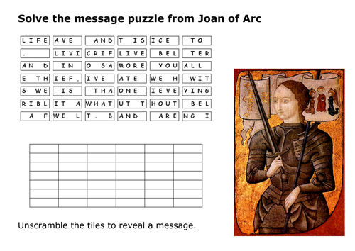 Solve the message puzzle from Joan of Arc Teaching Resources