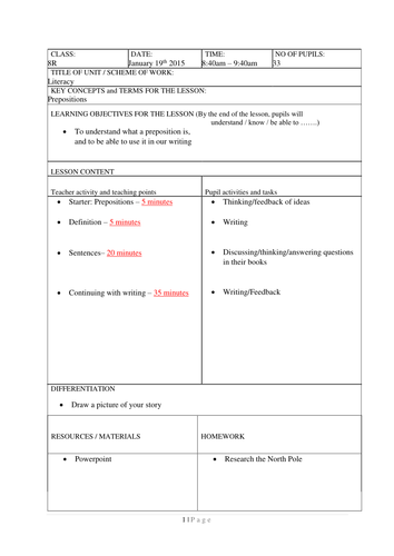 Prepositions Literacy Lesson