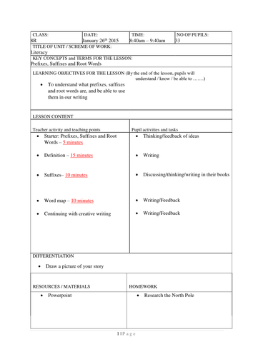 Prefixes, Suffixes and Root Words Literacy Lesson