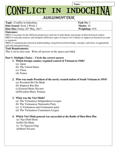 Assessment Task - Conflict in Indochina