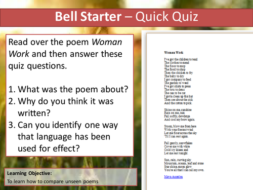 Eduqas Unseen Poetry Lesson- Overheard in County Sligo (Comparison question)