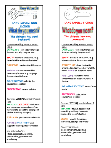 AQA English Language terminology bookmark