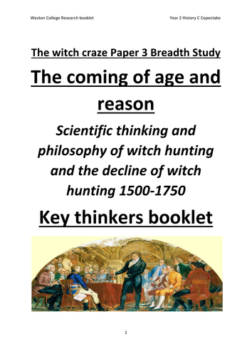 Student work booklet witch craze breadth study scientific thinkers now with teacher answers