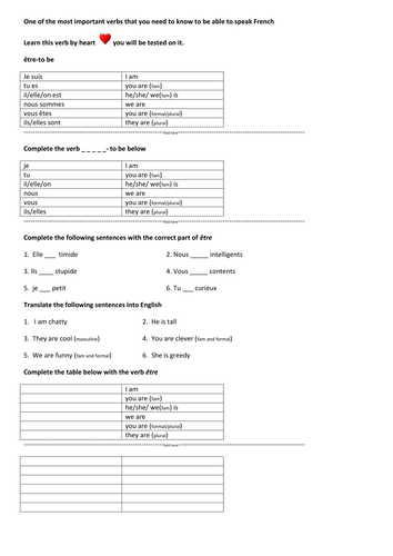 Verbs-etre present tense